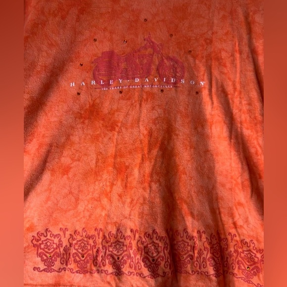 Harley-Davidson 100 Years Orange Tie-Dye Rhinestone Graphic T-Shirt Vintage XL - Picture 2 of 8